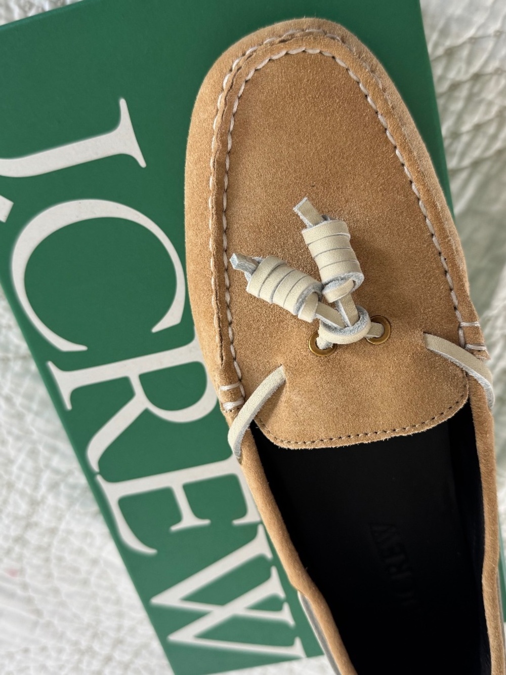 J. Crew Suede Loafers in Tan with Cream Laces